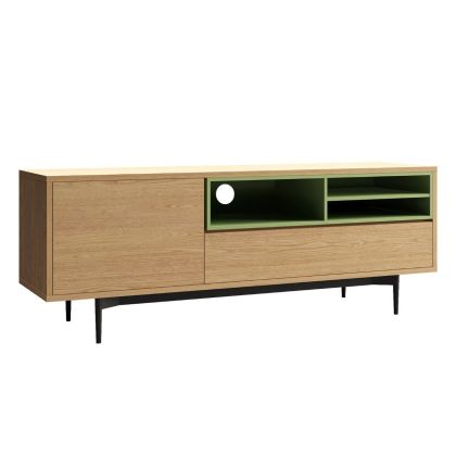 Mueble Tv Diseño Moderno Roble Natural Verde 155 Cm
