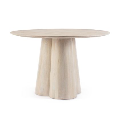 Mesa de comedor nórdica en madera de mango natural beige.