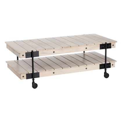Mesa Centro Industrial Madera Natural Ruedas Metal, 130 Cm