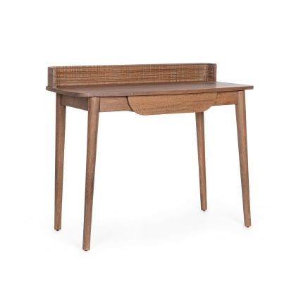 Escritorio nórdico en madera de mango marrón.