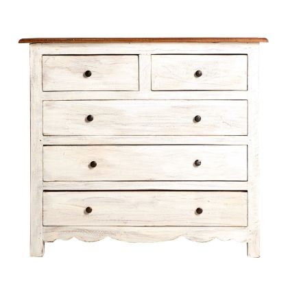 Cómoda Estilo Provenzal Madera Blanco Natural, 90 Cm