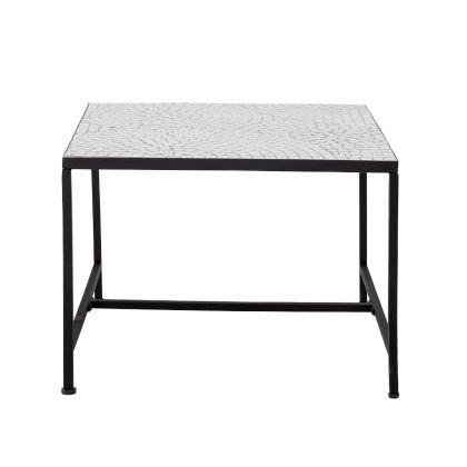Mesa Auxiliar Diseño Escandinavo Piedra Metal Negro, 60 Cm