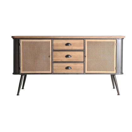 Aparador Gris Natural Estilo Industrial Hierro Madera, 145 cm