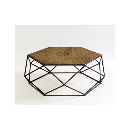 Mesa Centro Industrial Hexagonal 100, Madera Y Metal Negro