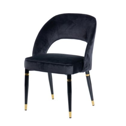 Silla Mid Century Terciopelo Metal Negro Oro