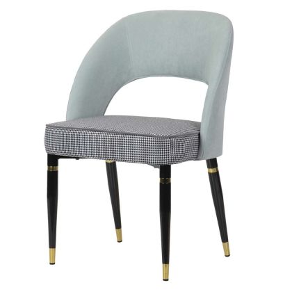 Silla Art Decó Houston Terciopelo Azul Tela Cuadros Hierro, 56 Cm