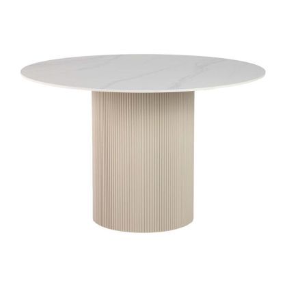Mesa Comedor ORIZABA Piedra Blanca Madera Beige, 120x120 Cm