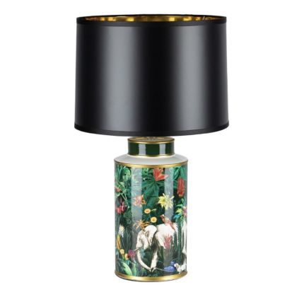 Lámpara De Mesa Oriental Cerámica Multicolor Negro 38 Cm