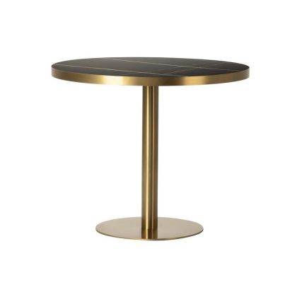 Mesa Comedor Lodi Mármol Negro Acero Oro, 90x90 Cm