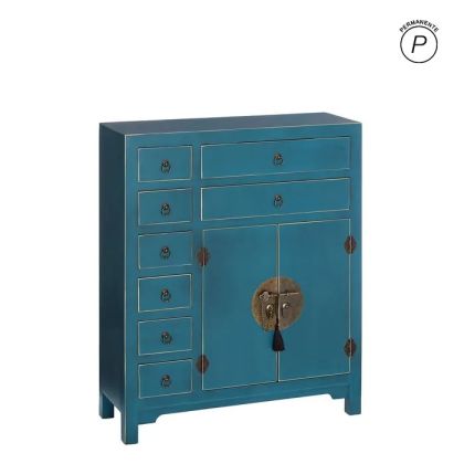 Cómoda oriental AZUL 8 cajones 1 puerta
