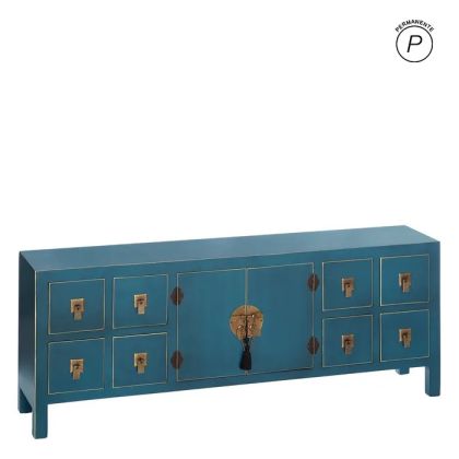 Mueble TV oriental azul 8 cajones 2 puertas