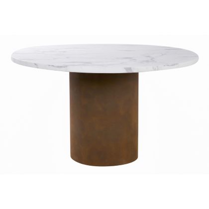 Mesa Comedor Mármol Fibra Vidrio Blanco Marrón 130 Cm