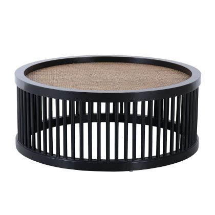 Mesa Centro Contemporáneo Madera Ratan Negro 100 Cm