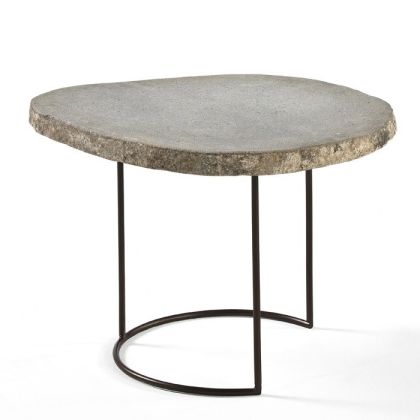 Mesa Auxiliar Metal/Piedra en Gris, 50 Cm.