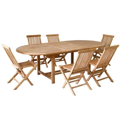  Mesa Extensible 6 Sillas Madera Teca Natural Tropical, 180 Cm