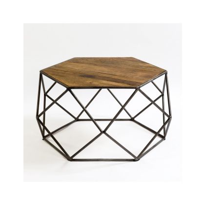 Mesa Centro Industrial Hexagonal, 81 Madera Y Metal Negro
