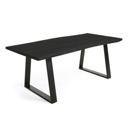Mesa Comedor Madera Maciza Negro Acero Negro,180 Cm