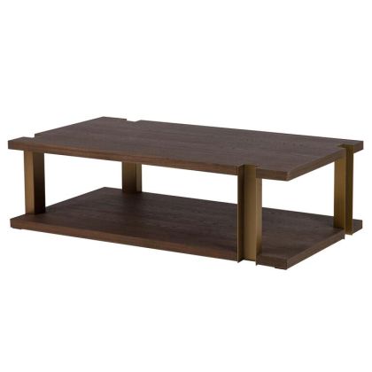 Mesa Centro NOBLESSE Madera Marrón Acero Oro, 130x70 Cm