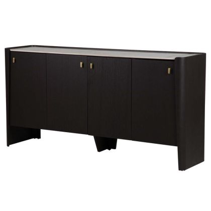 Aparador EBONY  madera Negra  piedra blanca 4 puertas
