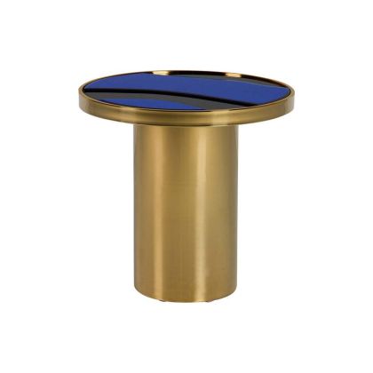 Mesa Auxiliar Acero Espejo Azul Dorado, Ø 55 Cm