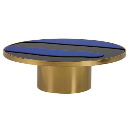 Mesa Centro Acero Espejo Dorado Azul, Ø 100 Cm