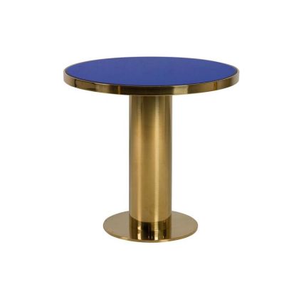 Mesa Comedor Espejo Azul Acero Oro,  80x80 Cm