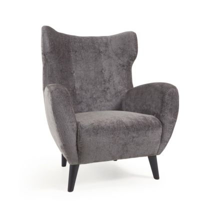 Sillón tapizado Chenilla Gris Patas Negro, 86 Cm