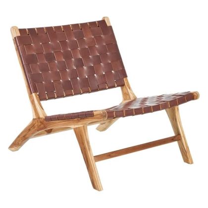 Sillón Vintage Madera Teca Piel Marrón