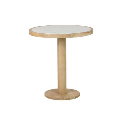 White Marble Dining Table Natural Wood, 75 Cm