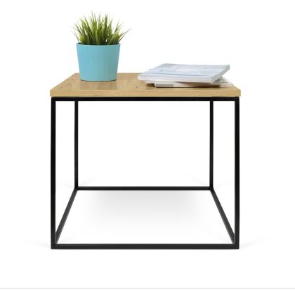Mesa Auxiliar Madera Natural Metal Negro Estilo Escandinavo, 50 cm