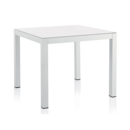 Mesa Cuadrada Aluminio 90x90 Cristal Blanco 