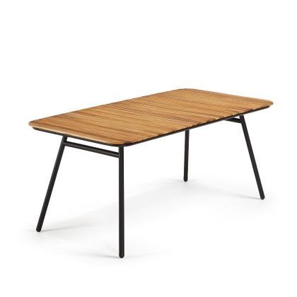 Mesa Comedor Exterior Madera Acacia Acero Negro, 180 Cm