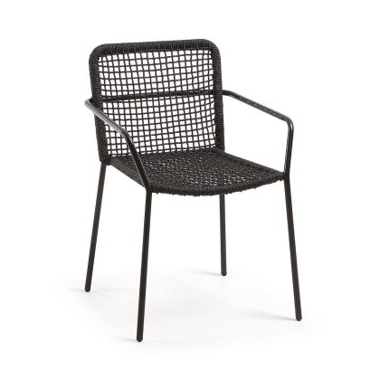Silla Estilo Nórdico Cuerda Negra Acero Galvanizado, 56 Cm