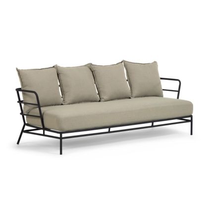 Sofa 3 Plazas Industrial Acero Negro Cojines Beige, 197 Cm