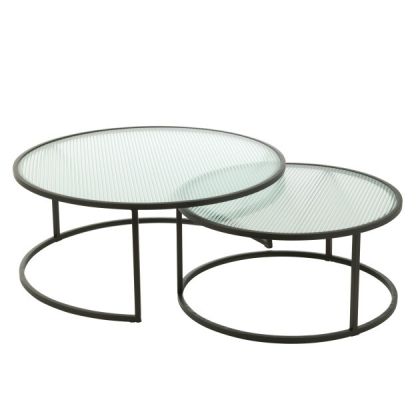 Set 2 Mesas De Café Hierro Negro Cristal Esmerilado