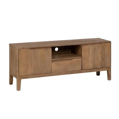 Mueble TV nórdico en madera de mango natural.