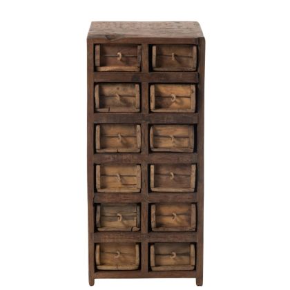 Cómoda mid-century en madera reciclada marrón envejecido.