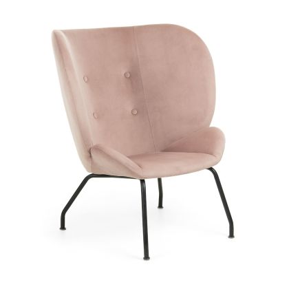 Sillón Terciopelo Rosa Patas Metal Negro