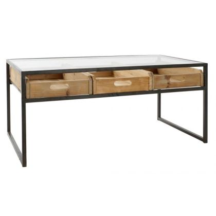 Mesa de Centro Café Metal Cristal 110cm