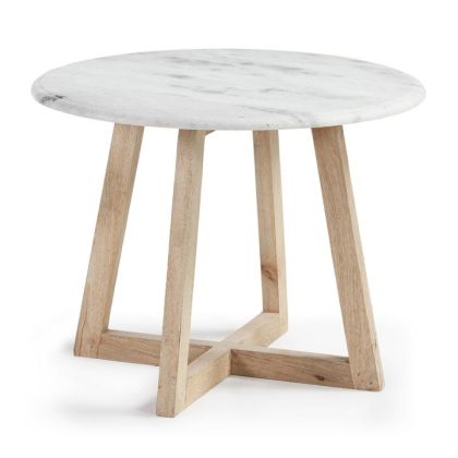 Mesa Auxiliar Nórdica Mármol Madera Salón, 50 Cm