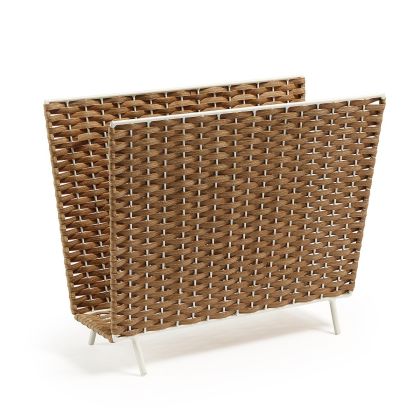 Revistero Ratán Acero Natural/Blanco, 35 Cm