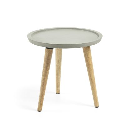 Mesa auxiliar Redonda Cemento Gris Madera Natural