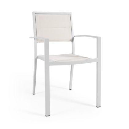 Silla Exterior Moderna Aluminio Textil Blanco, 55 Cm