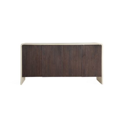 Milhar Brown Striped Beige Wood Sideboard 4 Doors, 160 Cm