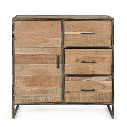 Aparador 1 Puerta 3 Cajones Madera Acacia Acero, 90 Cm