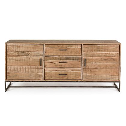 Aparador 2 Puertas 3 Cajones Madera Acacia Acero, 175 Cm