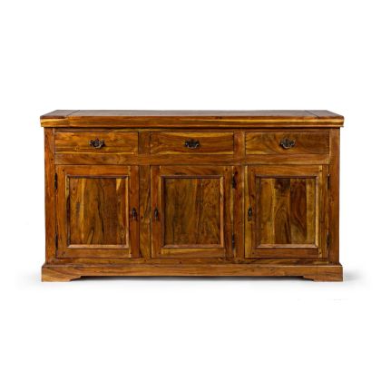 Aparador 3 Puertas 3 Cajones Madera Maciza Acacia Envejecida, 160 Cm