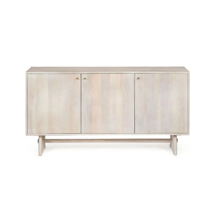 Aparador 3 Puertas Madera Mango Maciza Blanco Decapé, 150 Cm
