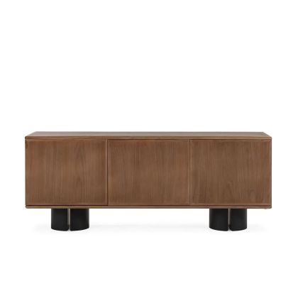 3-Door Walnut Black Wood Sideboard, 200 cm