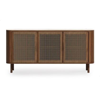 Aparador 3 Puertas Mármol Travertino Madera Acabado Nogal, 168 Cm